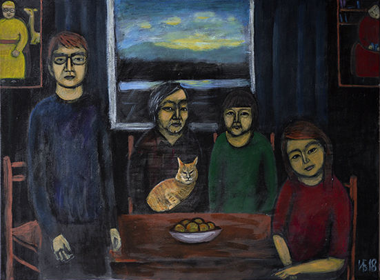 Family portrait in the dark interior